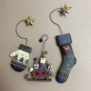 Blossom Bucket Christmas Ornaments Lot of 3 Cat in Sleigh Stockings No tags EUC